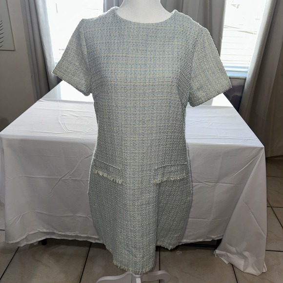 Bebop Women's Blue Cream Short Sleeve Tweed Dress Size Large - Picture 1 of 9